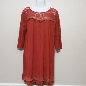 Umgee women casual  mini dress embroidered boho lace L Beach Vacation Festival